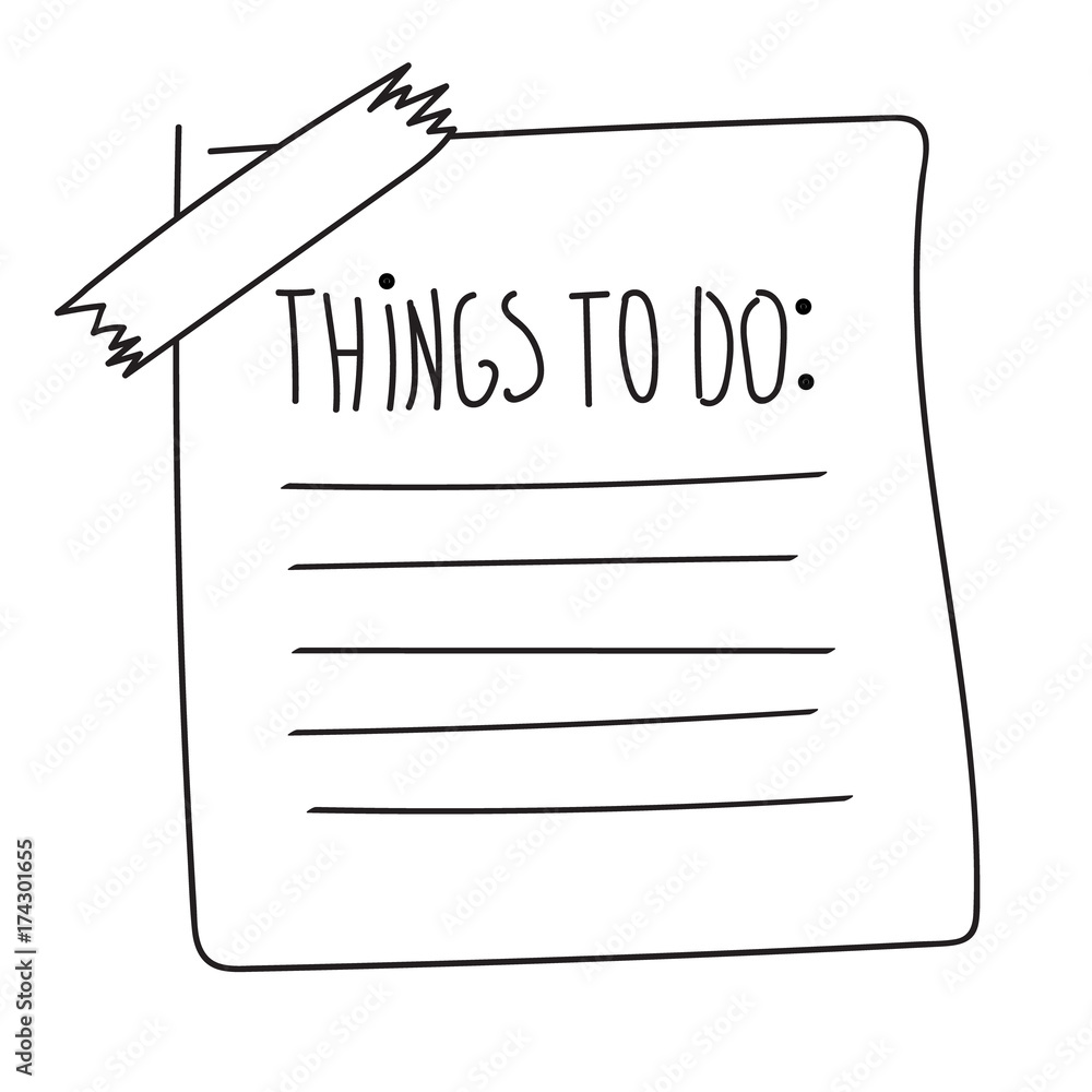 Vector isolated outline hand drawn check to do list, bullet, check mark and  check box in a doodle sketch cartoon style. Paper note with task plan with  tape. Stock Vector | Adobe