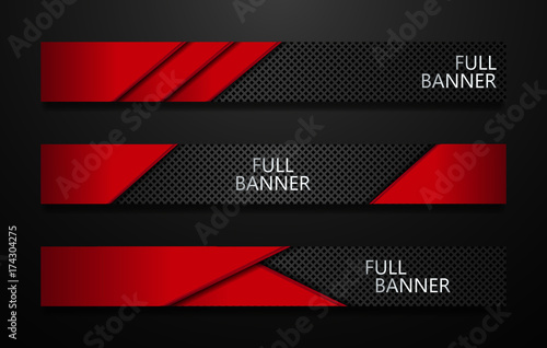 Vector full banners set. Black and red metal background.