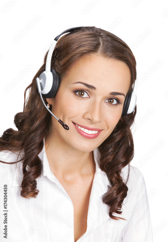 Support phone operator in headset, isolated Support phone operator in headset, isolated