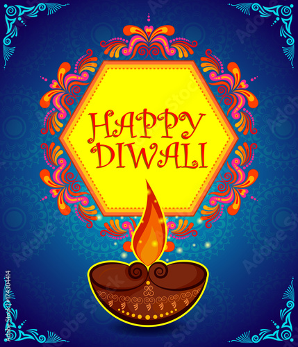 Happy Diwali light festival of India greeting advertisement sale banner with happy diwali wishes in hindi text for vector background