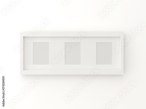 Blank picture frame templates in a living room wall  3D render