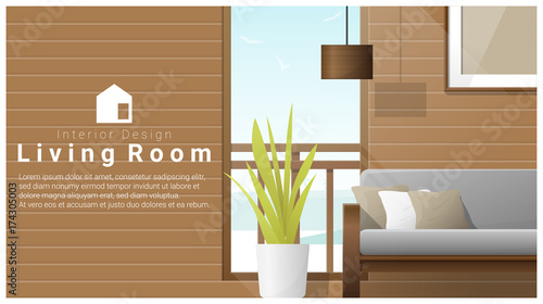 Interior design with Modern living room background , vector , illustration