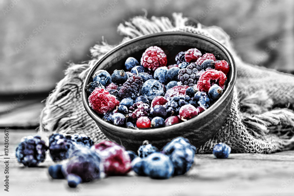 frozen berries health food - obrazy, fototapety, plakaty 