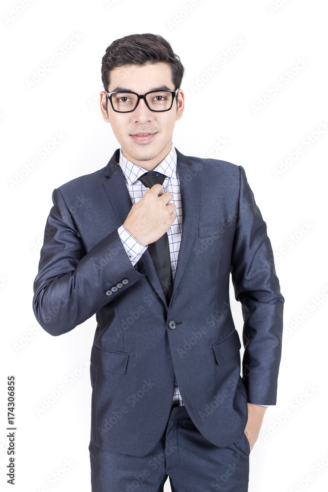 Asian Businessman standing on White Background with Success feeling, Business Success Concept, isolated on white background. Asian Businessman standing on White Background with Success feeling, Business Success Concept, isolated on white background.