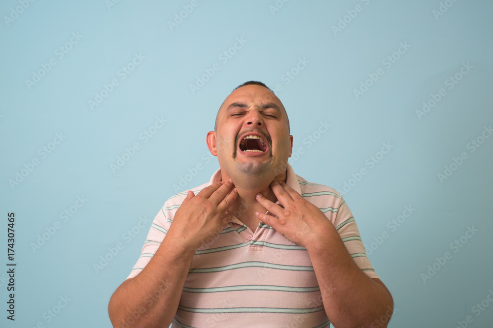 Naklejka premium sick man has a sore throat