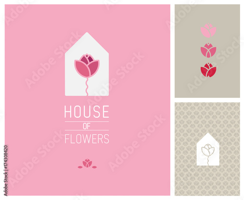 Fleur, rose, fleuriste, magasin, boutique, enseigne, nom, identité, marque, logo, bouquet, maison, naturel, pastel, image de marque
