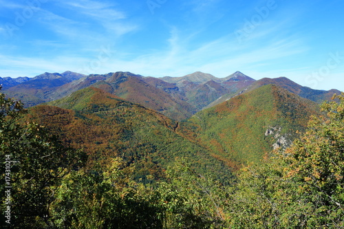 autumnal landscape in Pyrenees. Aude in Occitanie. South of France