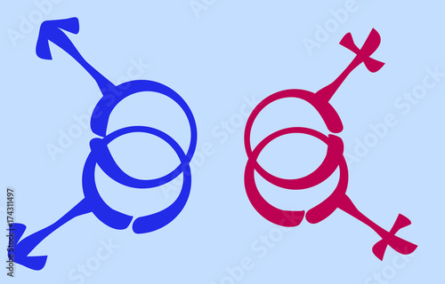 Symbols of same-sex couples, gay couples, of male and female same-sex relationships. LGBT, same-sex love, freedom, pride