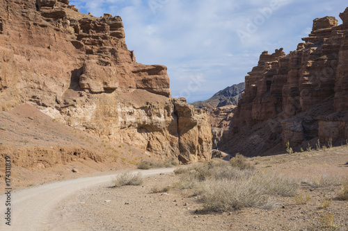 Charyn canyon in Almaty region of Kazakhstan.Beautiful mountain landscape.