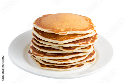 Stack of pancakes isolated on white background
