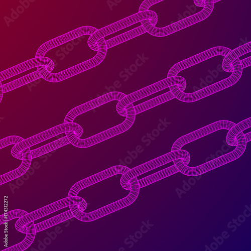Wireframe BlockChain links. Chain 3d Vector illustration