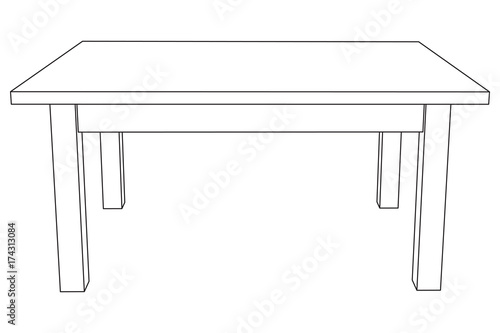 Table furniture wireframe blueprint. Linear outline pedestal vector illustration.