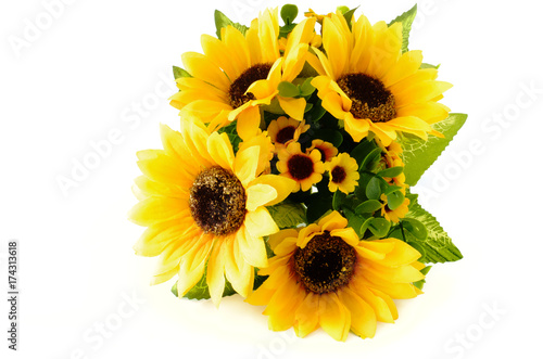 Fototapeta Naklejka Na Ścianę i Meble -  Closeup of a Sunflower Bouquet on White Background