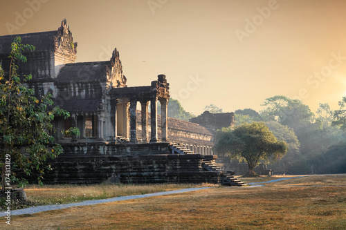Side Front view of Angkor wat temple in Cambodia