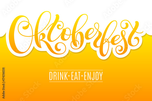 Oktoberfest lettering on beer background. Template for a business card, banner, poster, notebook, invitation