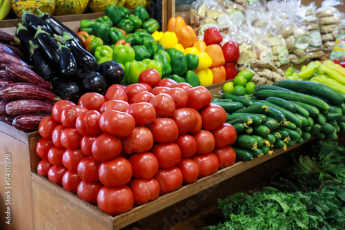 Fresh vegetables in the greek grocery shop.