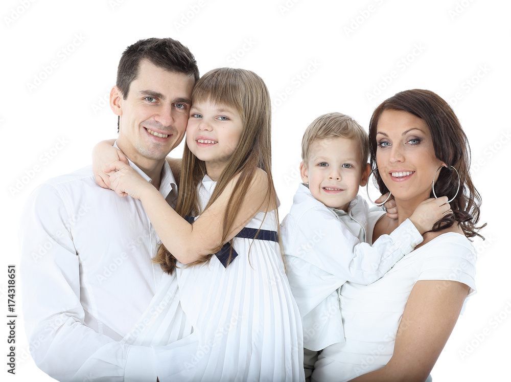 Beautiful happy family - isolated over a white background Beautiful happy family - isolated over a white background