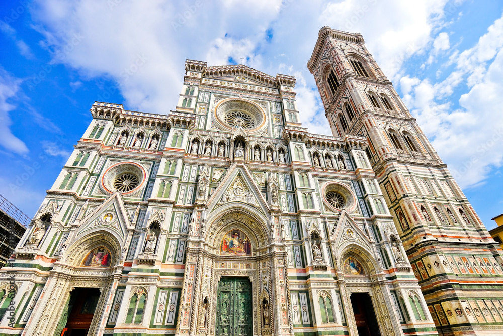 View of the Florence Cathedral in Florence on a sunny day. 