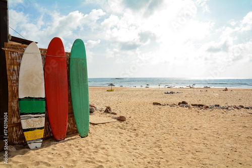 Surfboards at Praia do Amado, Beach and Surfer spot, Algarve Portugal 