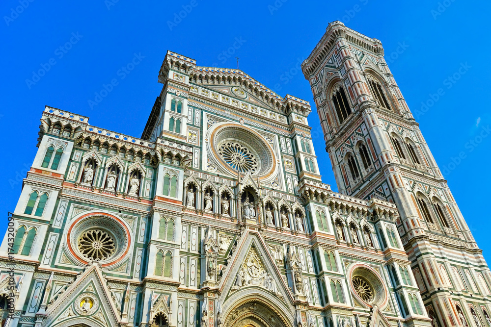 View of the Florence Cathedral in Florence on a sunny day. 
