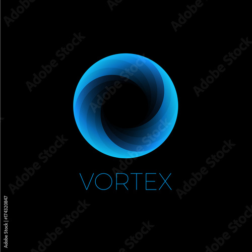 Vortex logo. Blue letter emblem. O monogram. Dynamic swirl. 