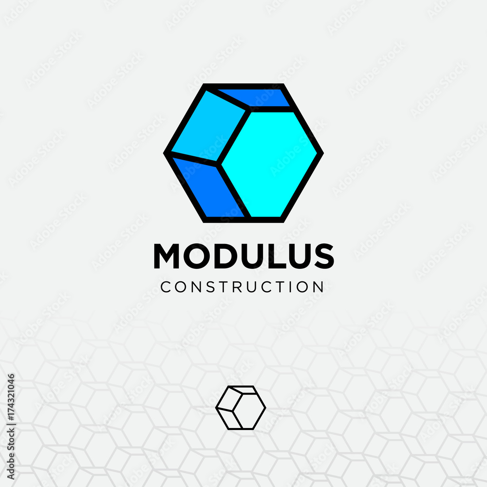 Modularisation Logo Modulus flat logo. Construction emblem. Architecture and furniture Icon ...