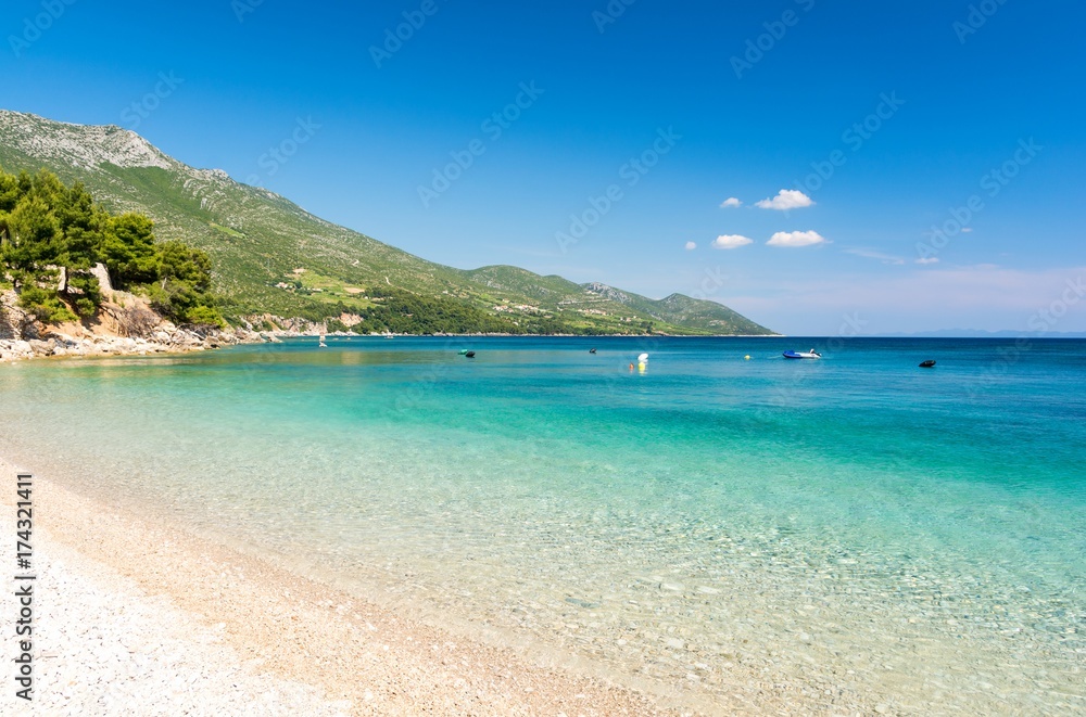 paradise beach in Orebic on Peljesac Peninsula, Dalmatia, Croatia