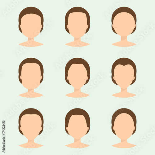 Set of different woman face types vector illustration character shapes girl makeup beautiful female