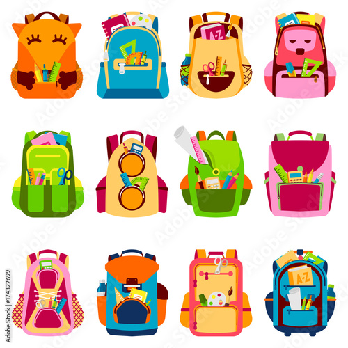 School kids school backpack Back to School rucksack vector illustration