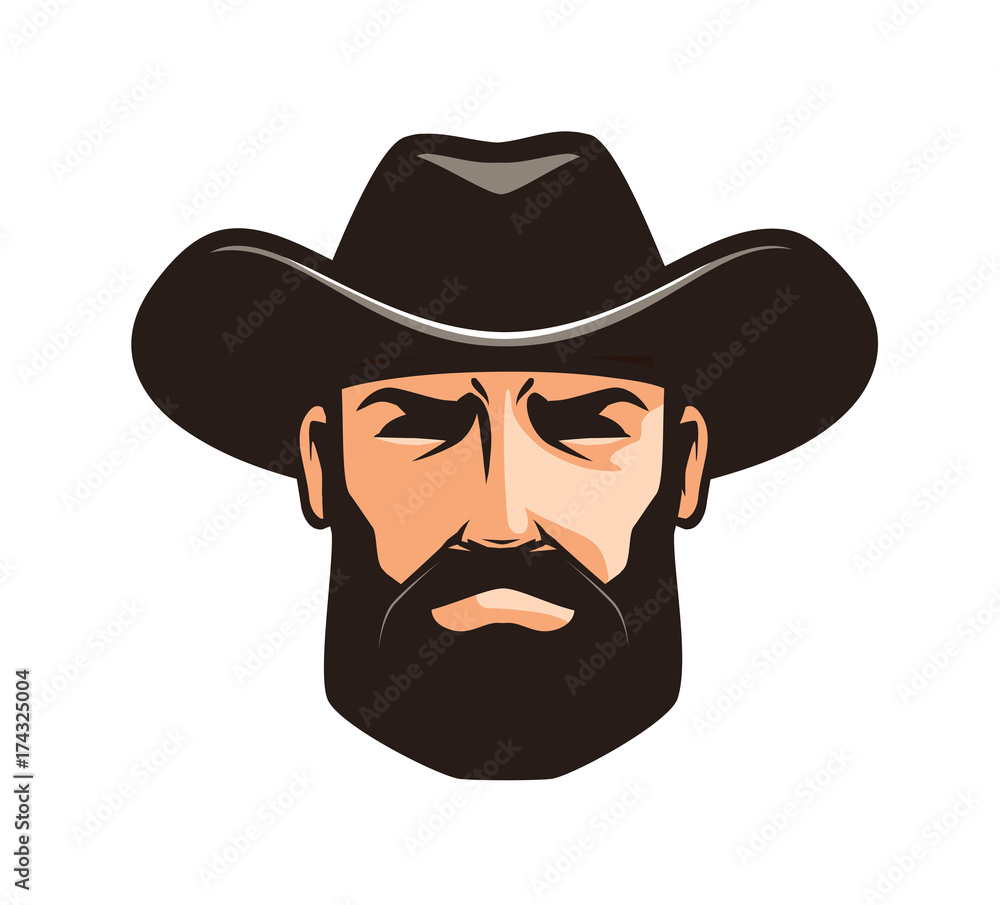 American cowboy logo or label. Sheriff, wrangler, rodeo symbol. Cartoon vector illustration American cowboy logo or label. Sheriff, wrangler, rodeo symbol. Cartoon vector illustration