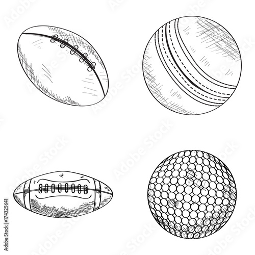 Set of sketches of sport balls, Vector illustration
