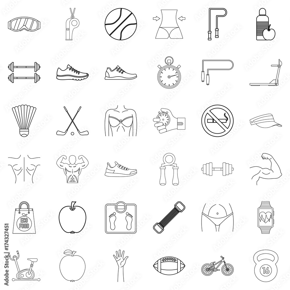 Fototapeta premium Healthy icons set, outline style