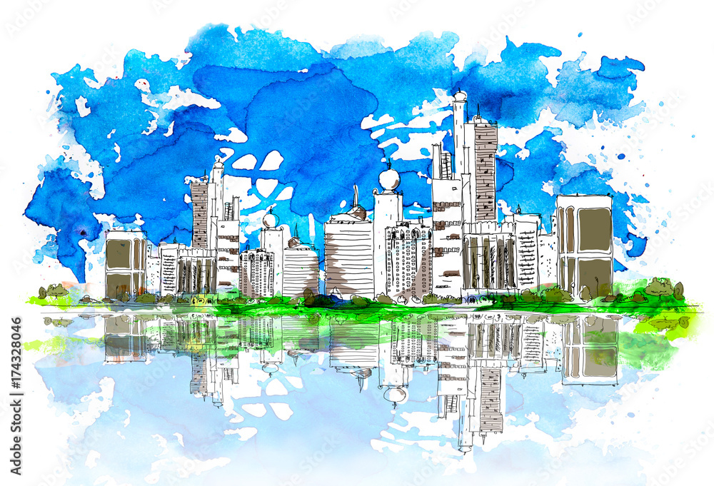 United Arab Emirates artistic sketch background. Sketch with colourful water colour effects 