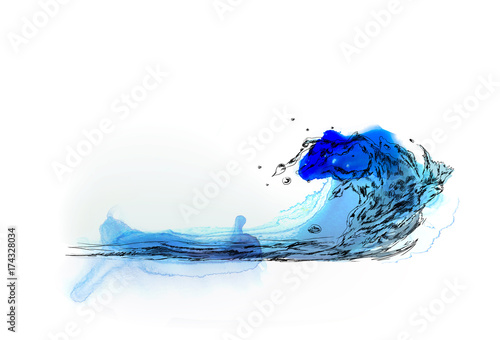 Water splash hand drawing background. Sketch with colourful water colour effects 