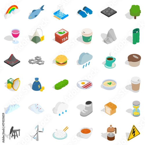 Winter icons set, isometric style