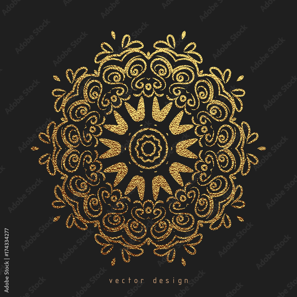 Gold Decorative flower Mandala. Golden Vintage ethnic element