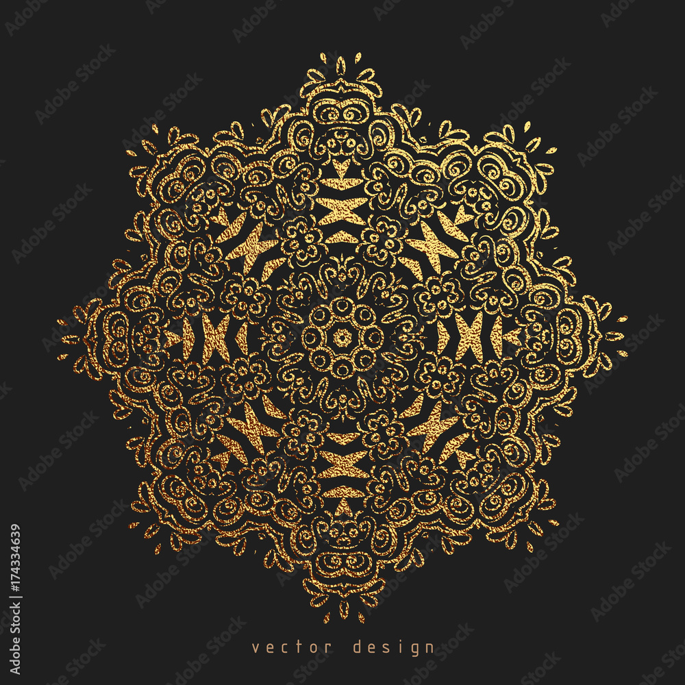 Gold Decorative flower Mandala. Golden Vintage ethnic element