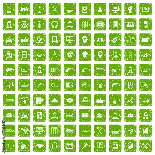 100 support icons set grunge green