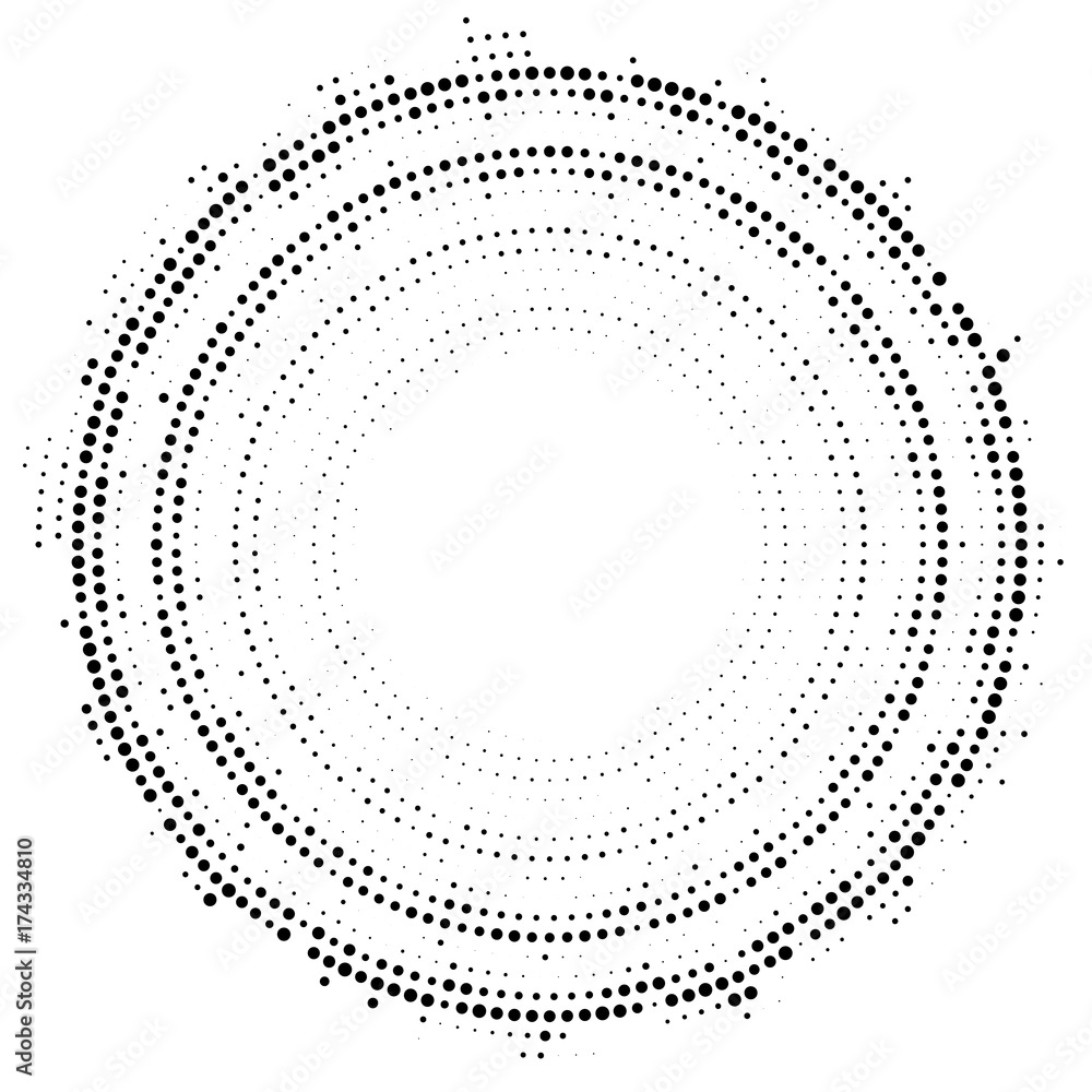 Halftone dotted background circularly distributed. Halftone effect vector pattern. Circle dots isolated on the white background.