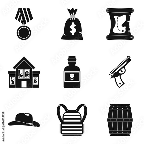 Robbery icons set, simple style