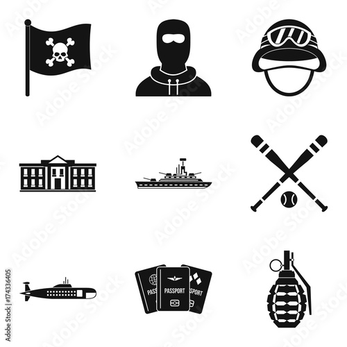 Rest in army icons set, simple style