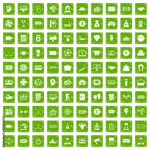 100 sweepstakes icons set grunge green