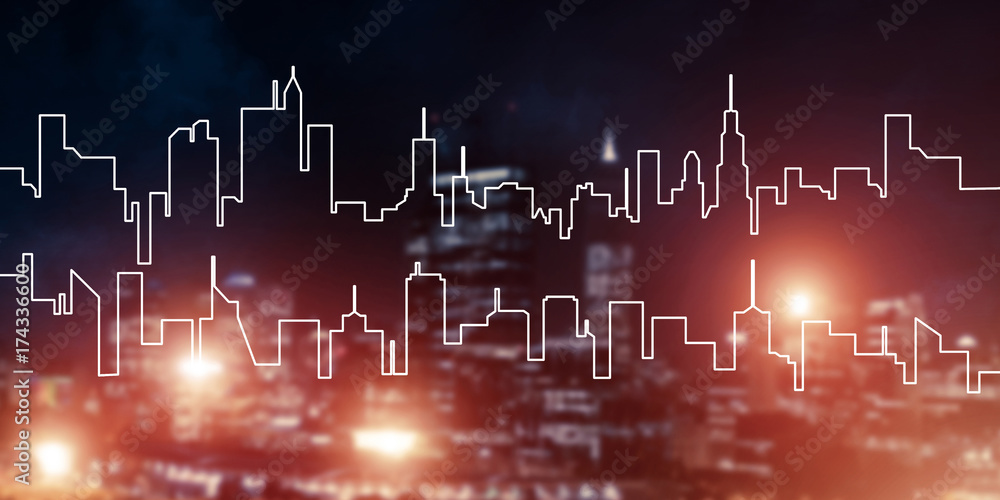 Obraz premium Background conceptual image of night illuminated town as symbol 