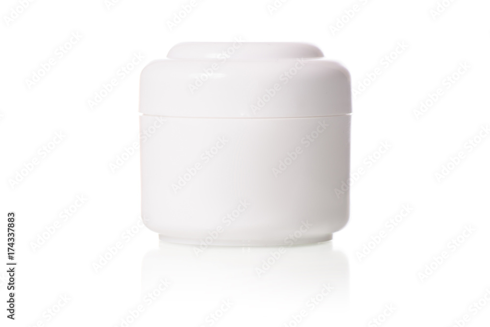 White jar with cream for face White jar with cream for face