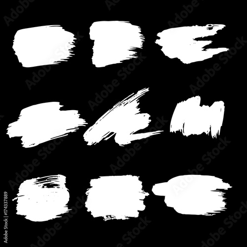 White hand drawn ink and bruch stroke collection. Vector blot set