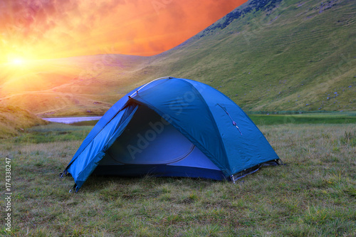 toutist tent in mountains