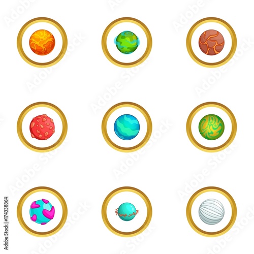 Fantastic planet icons set, cartoon style