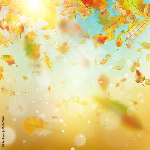 Autumn Rainy colorful blur bokeh background. EPS 10 vector