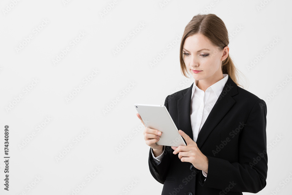 portrait if young businesswoman isolated on white background portrait if young businesswoman isolated on white background