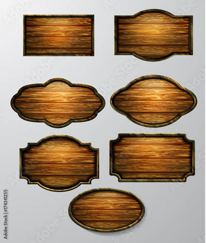 Wooden signs, vector icon set